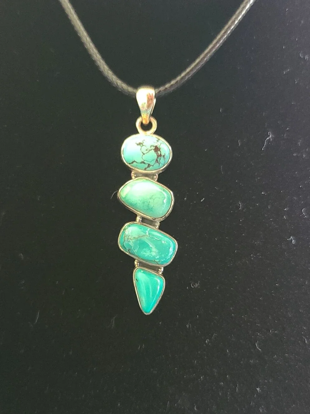 Turquoise Stone Pendant Necklace On Black Cord